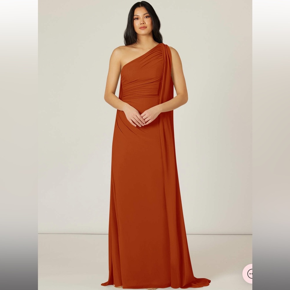 Mermaid One Shoulder Chiffon Chapel Train Dress Rust